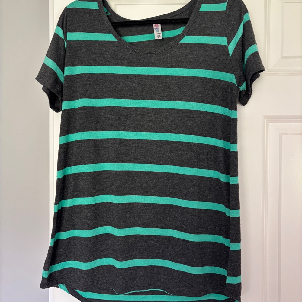 LuLaRoe Striped Gray and Green Women's Top